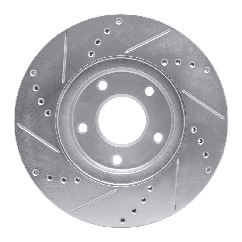 Infiniti Q45 Brake Rotor (1) - Front Right - R1 Concepts - Drilled & Slotted - Silver - `02-`17